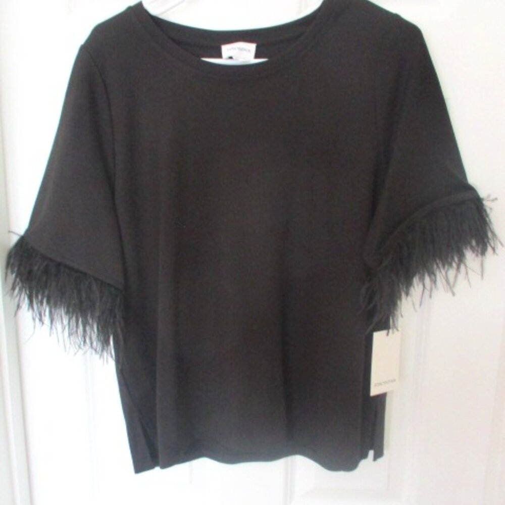NWT Black Forcynthia top w/feathery sleeves, Size L